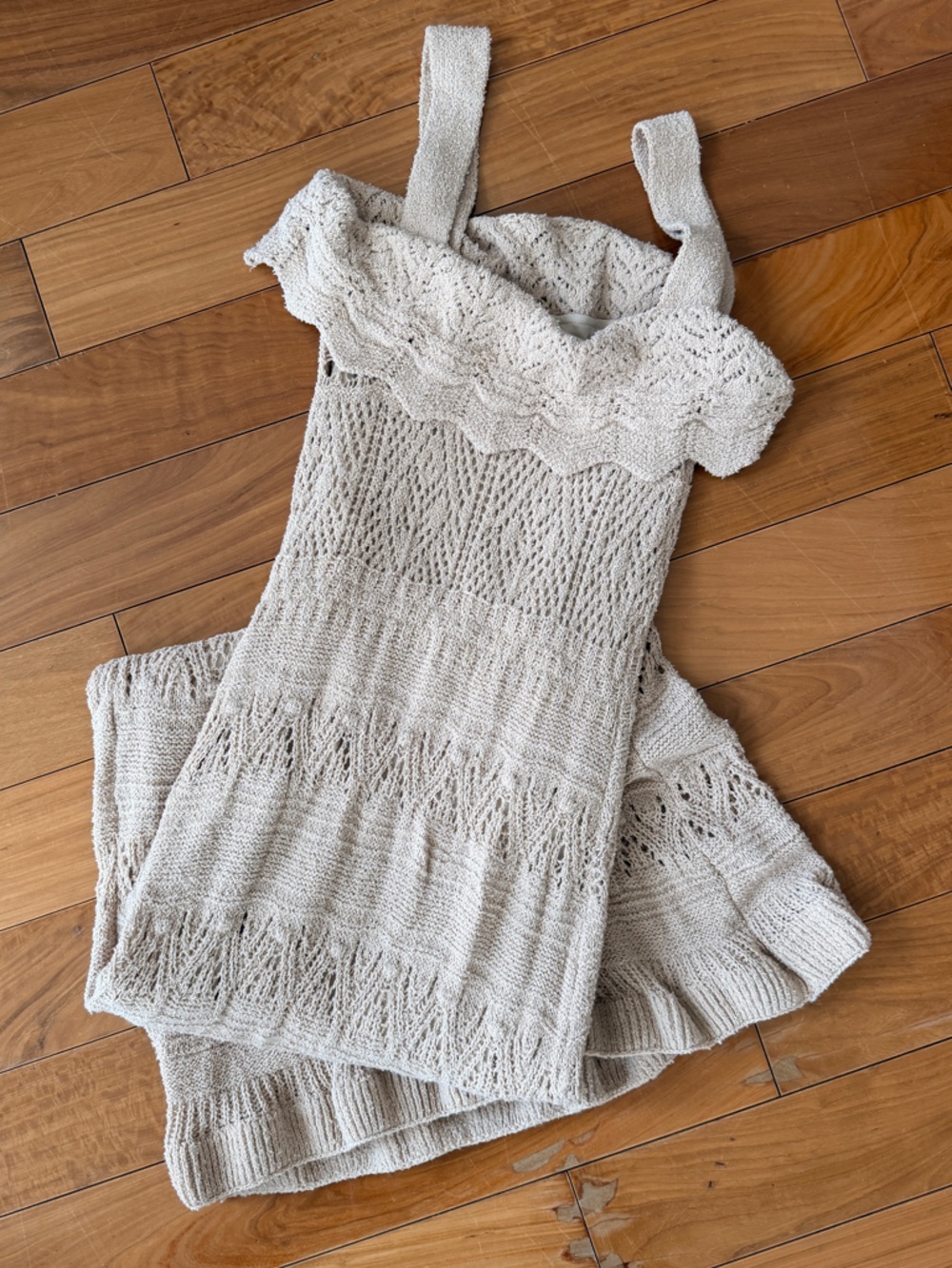Aqua Cream Knit dress with Scallop Trim